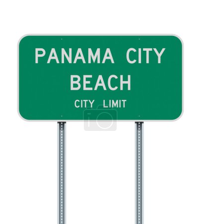 Foto de Ilustración vectorial de la señal de tráfico verde de Panama City Beach (Florida) City Limit en postes metálicos - Imagen libre de derechos