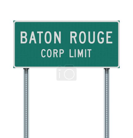 Téléchargez les illustrations : Illustration vectorielle du panneau vert Baton Rouge (Louisiane) Corp Limit sur poteaux métalliques - en licence libre de droit
