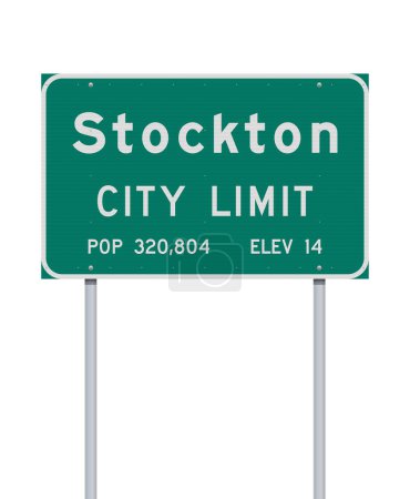 Foto de Ilustración vectorial del cartel verde de Stockton (California) City Limit en postes metálicos - Imagen libre de derechos