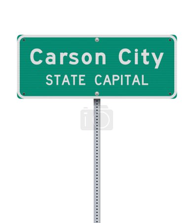 Foto de Ilustración vectorial de la señal de tráfico verde de la capital del estado de Carson City (Nevada) en poste metálico - Imagen libre de derechos