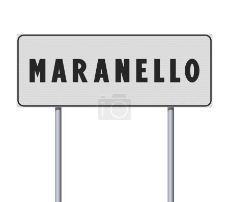 Illustration for Vector illustration of the City of Maranello (Italy) entrance white road sign on metallic poles - Royalty Free Image
