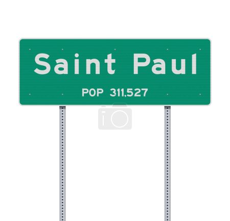Foto de Ilustración vectorial de la señal de tráfico verde de Saint Paul (Minnesota) City Limit en postes metálicos - Imagen libre de derechos