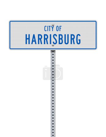 Foto de Ilustración vectorial de la señal de tráfico blanca de la ciudad de Harrisburg (Pensilvania) en poste metálico - Imagen libre de derechos