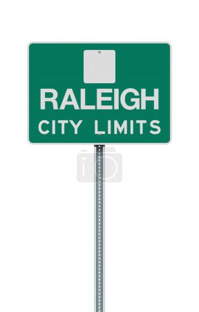 Téléchargez les illustrations : Illustration vectorielle du panneau vert City Limits de Raleigh (Caroline du Nord) sur poteau métallique - en licence libre de droit