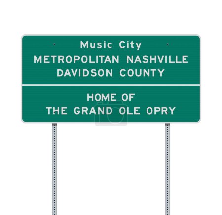 Foto de Vector ilustración de la entrada en Nashville (Tennessee) señal de tráfico verde en postes metálicos - Imagen libre de derechos