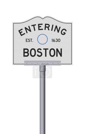 Ilustración de Ilustración vectorial de la entrada en Boston (Massachusetts) señal de tráfico de la ciudad en poste metálico - Imagen libre de derechos
