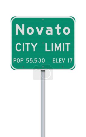 Ilustración de Ilustración vectorial de la señal de tráfico límite de ciedad verde Novato (California) en poste metálico - Imagen libre de derechos