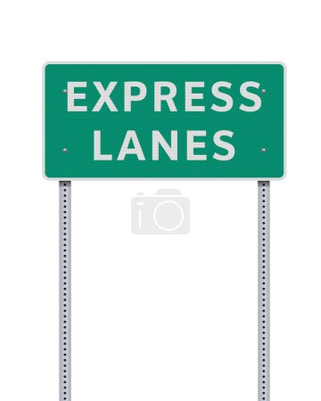 Foto de Ilustración vectorial de la señal de tráfico verde de Express Lanes en postes metálicos - Imagen libre de derechos