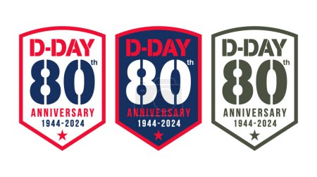 Illustration for Badges about the 80th Anniversary of the D-Day in vector - Royalty Free Image