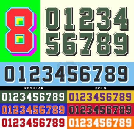 Ilustración vectorial de números de camiseta deportiva vintage tipografía totalmente editable