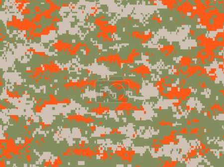 Textura de camuflaje de píxeles naranja y verde en vector