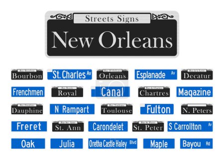 New Orleans famous streets signs collection in vector