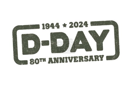 Vector illustration of the D-Day 80th Anniversary in green military ink stamp