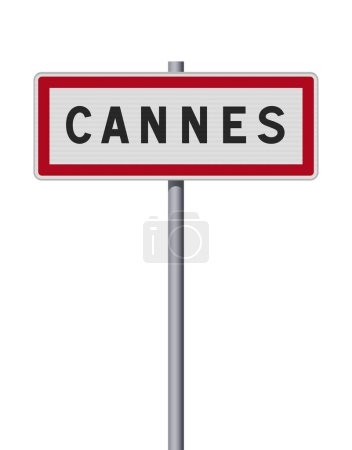 Vector illustration of the City of Cannes (France) entrance road sign on metallic pole