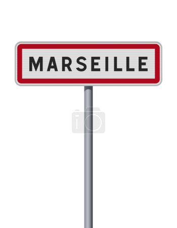 Ilustración vectorial de la señal de entrada de la ciudad de Marsella (Francia) en poste metálico