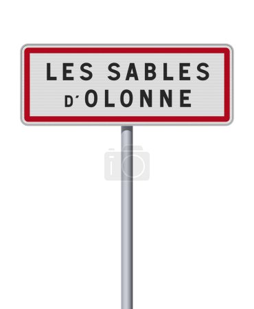 Vektorillustration des Ortseingangsschildes von Les Sables d 'Olonne (Frankreich) auf Metallstange