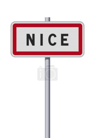 Ilustración de Vector illustration of the City of Nice (France) entrance road sign on metallic pole - Imagen libre de derechos
