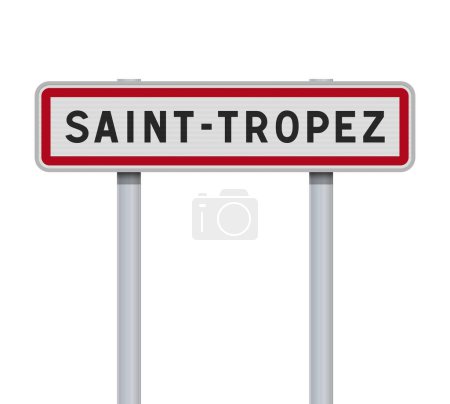 Vector illustration of the City of Saint-Tropez (France) entrance road sign on metallic pole