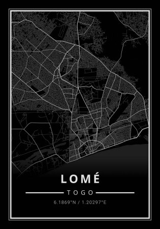 Street map art of Lome city in Togo Africa