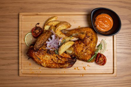Téléchargez les photos : A view of a plate of a pollo asado combo plate - en image libre de droit