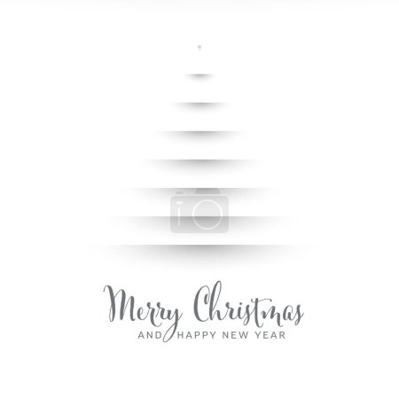 Ilustración de Plantilla de tarjeta de navidad simple vector blanco con árbol hecho de rayas cortadas de papel blanco. Plantilla de tarjeta de Navidad blanca minimalista simple. - Imagen libre de derechos