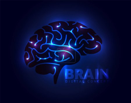 Ilustración de Digital brain concept template for deep learning artifical intelligence creativity  banners or headers or social media status template - Imagen libre de derechos
