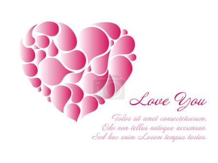 Téléchargez les illustrations : Minimalistic white valentine card template with pink gradient heart made from droplet shapes and place for your content text or wish. Simple love card. - en licence libre de droit