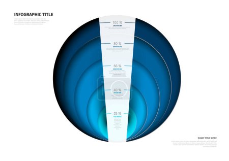 Illustration for Vector Infographic circle layers template with five level volume share half circles - blue color template with light background and percentage description items - Royalty Free Image