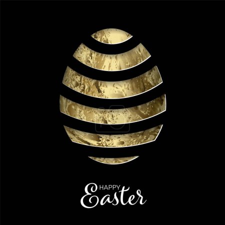 Illustration for Vector cut Paper card / poster with striped easter golden egg - papercut effect. Simple minimalistic temlate layout for Happy Easter with place for your text message on dark background - Royalty Free Image