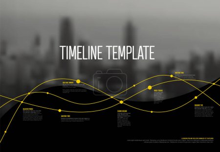 Ilustración de Minimalistic multiline timeline template with photo placeholder in the background and yellow accent. Multi thread timeline template with dots and year milestones and photo in the background - Imagen libre de derechos