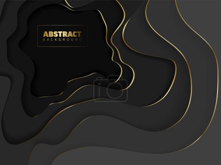 Illustration for Abstract dark background with dark gray paper cut effect and place for your text. Nice fresh background for banner flyer header or social media status with golden accent - Royalty Free Image