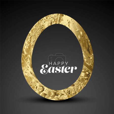 Ilustración de Happy Easter - minimalist easter card with egg cut from golden texture. Simple dark noble original minimalistic easter card with gold accent and place for your text content - Imagen libre de derechos