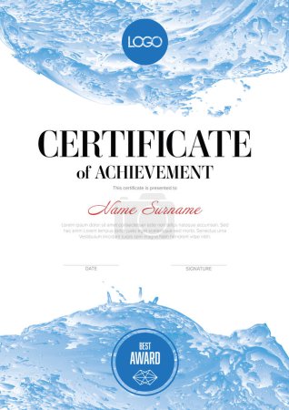 Ilustración de Plantilla de certificado de logro de luz moderna con lugar para su contenido: versión vertical premium de estilo agua dulce. Plantilla de diploma de certificado artístico. - Imagen libre de derechos