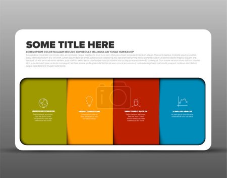 Illustration for Vector multipurpose Infographic timeline template made from four content blocks in white rounded container on dark background. Multipurose infopgraphic with four places for your content - Royalty Free Image