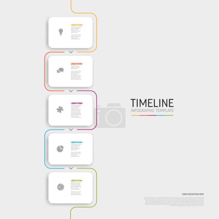 Illustration for Vector light Infographic template with white rounded cards in one column with icons titles and descriptions. Simple minimalistic time line steps template - Royalty Free Image