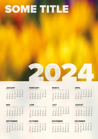 Illustration for Vector white calendar layout template for the year 2024 (weeks strart sunday) with place for your photo. Light vertical template with all calendar months - simple minimalistic calendar template - Royalty Free Image