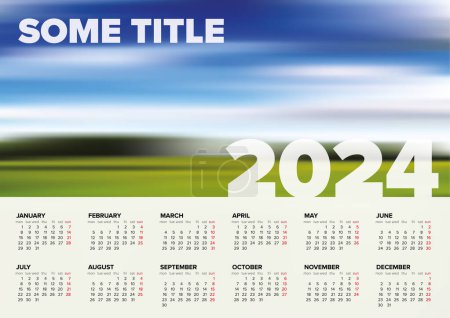 Téléchargez les illustrations : Modèle de mise en page de calendrier vectoriel blanc pour l'année 2024 (semaines strart lundi) avec place pour votre photo. Modèle de calendrier léger avec tous les mois civils - modèle de calendrier minimaliste 2024 simple - en licence libre de droit
