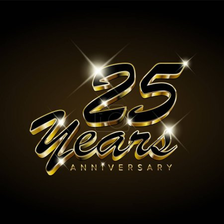 Illustration for Twenty five years golden anniversary card template - poster template of  invitation card for company event party. 25 years jubilee dark template. - Royalty Free Image
