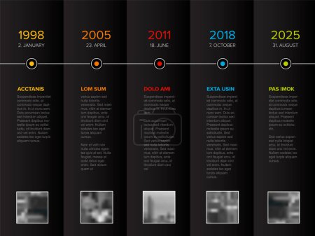 Ilustración de Vector Infographic Company Milestones Plantilla de línea de tiempo sobre papel plegado negro con marcadores de posición de fotos. Plantilla de línea de tiempo horizontal minimalista simple - Imagen libre de derechos