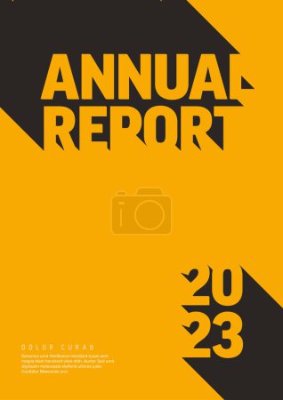 Ilustración de Plantilla de portada de informe amarillo anual de resumen vectorial con texto de muestra con efecto de sombra larga: diseño minimalista simple con texto grande y número de año - Imagen libre de derechos