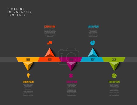 Illustration for A professional timeline infographic template with colorful pointers and years marked on a horizontal timeline. Ideal simple time line template design for presentations. - Royalty Free Image