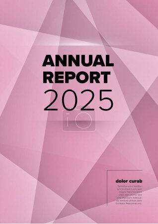 Plantilla de portada de informe anual moderna con un diseño geométrico rosa. La portada muestra el año con un patrón abstracto dinámico ligero en el fondo