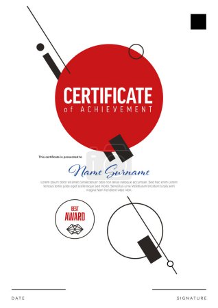 Illustration for Minimalistic simple a4 diploma certificate template in japan style with red accent. Printable template with sample content. Multipurpose certificate template - Royalty Free Image