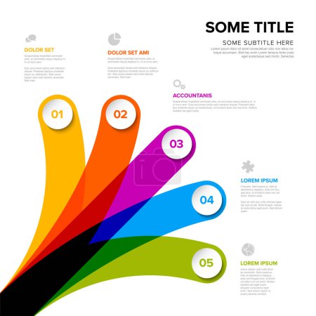 Ilustración de Plantilla de color de arco iris de infografía multipropósito simple con cinco opciones diferentes cada una con el icono y la descripción del título del número - Imagen libre de derechos