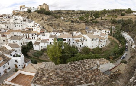 Photo for Setenil de las Bodegas, Spain - October 20, 2023: Architecture from the picturesque Setenil de las Bodegas village, Andalusia, Spain. - Royalty Free Image