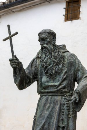 Close view of the statue of Fray Diego Jose de Cadiz, located in front of the Church of Nuestra Senora de La Paz, Ronda, Spain.