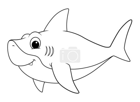 Téléchargez les illustrations : Petit requin dessin animé Illustration animale BW - en licence libre de droit