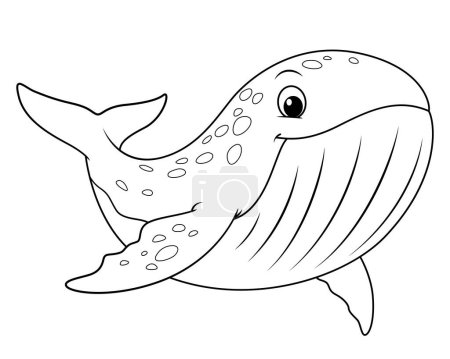 Little Blue Whale Cartoon Animal Illustration BW