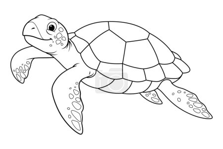 Téléchargez les illustrations : Illustration animalière de tortue de mer BW - en licence libre de droit