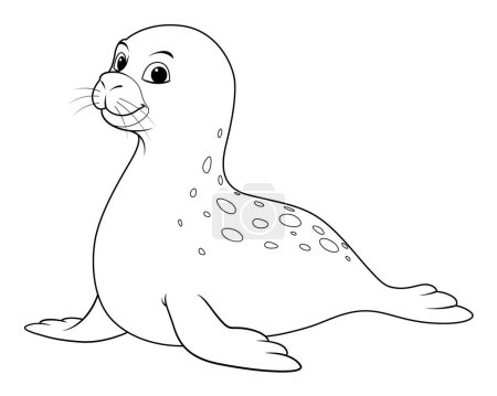 Seal Cartoon Animal Illustration BW